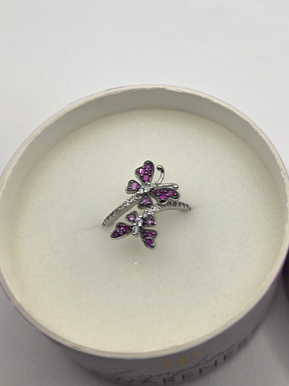 Butterfly Ring with Purple Fire Opal Color Delicate Accents